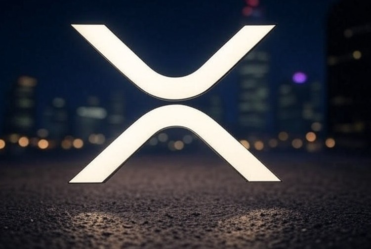 夜の街に光るリップル(XRP)のロゴが大きく配置された写真。ChatGPT の価格予測で9ドル到達が期待されるという強気相場の象徴的イメージ。