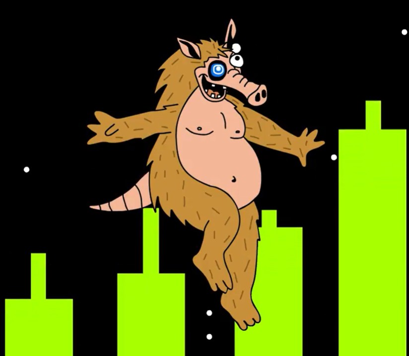 Snorter Botキャラクターと棒グラフのイラスト