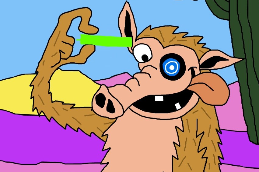 カラフルな背景の前で目にスコープを当てるコミカルなアニメ風の動物キャラクター。Snorter Botのアイコンとして使用されており、ミームコインの動向を監視するTelegram連携型の取引支援ボットを象徴している。
