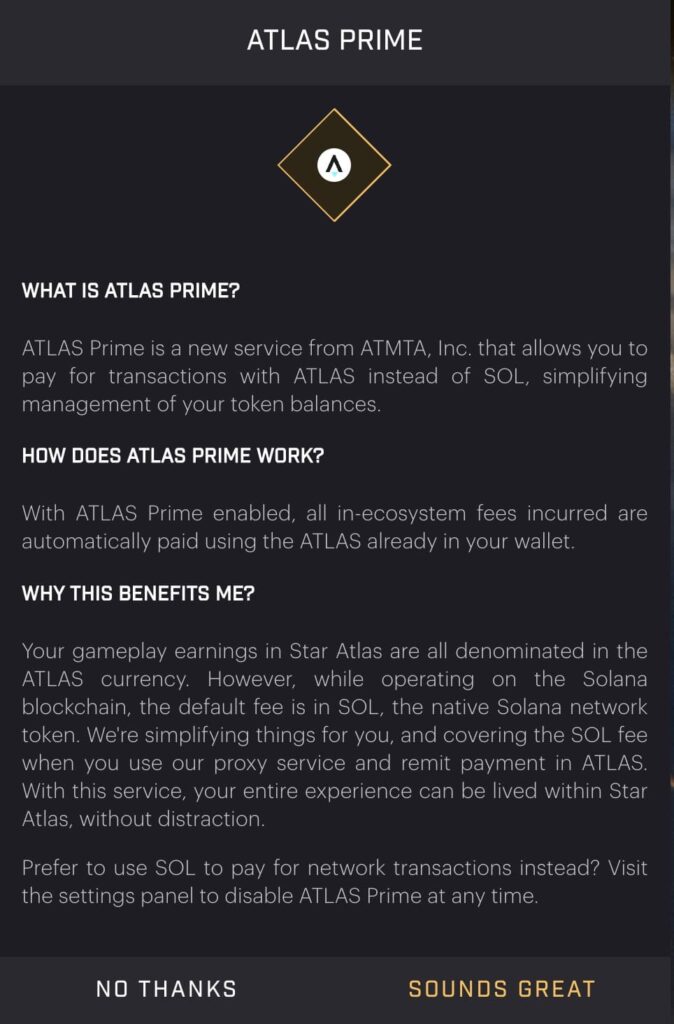 Star AtlasのATLAS PRIME画面