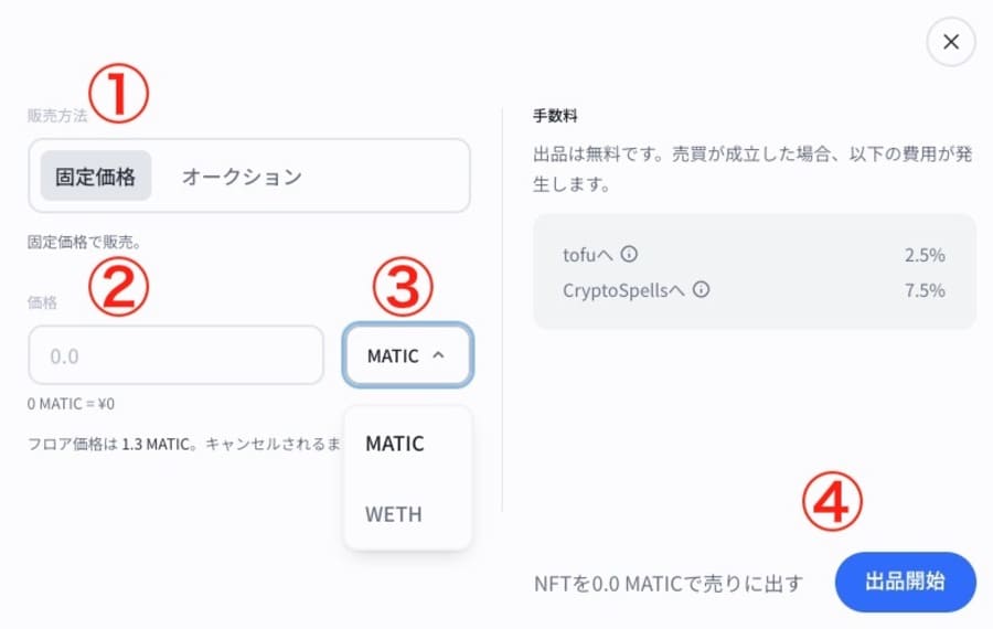 固定価格での出品方法