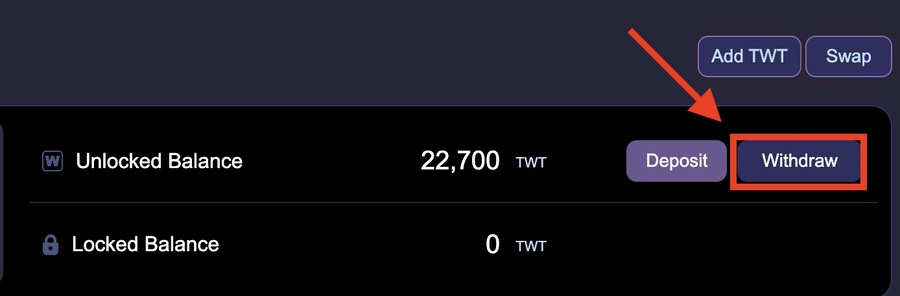 TwitFiウォレットページの「Withdraw」をクリック