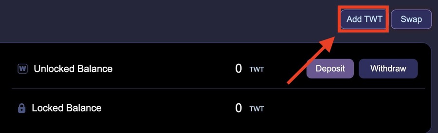 「add TWT」をクリックすればTWTがウォレットに追加される