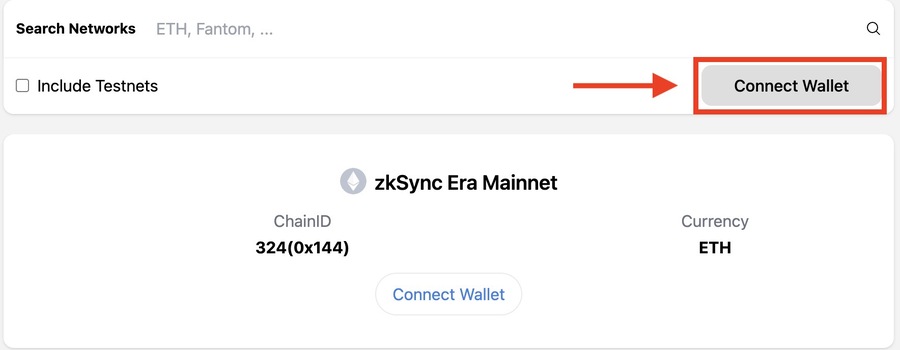 「ChainList」にアクセスして、画面右上の「Connect Wallet」をクリック